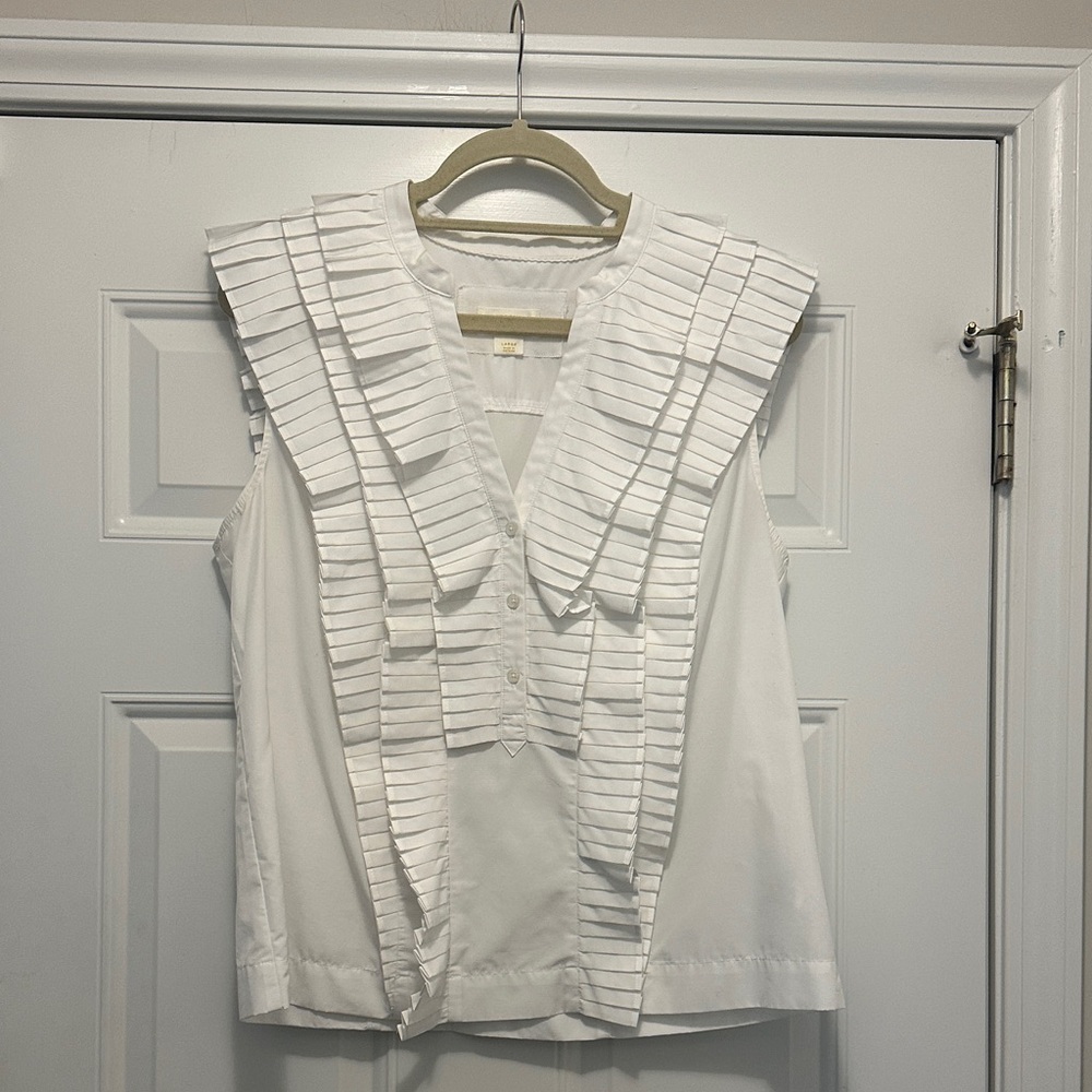 Anthropologie - Maeve White Pleated Sleeveless Blouse
